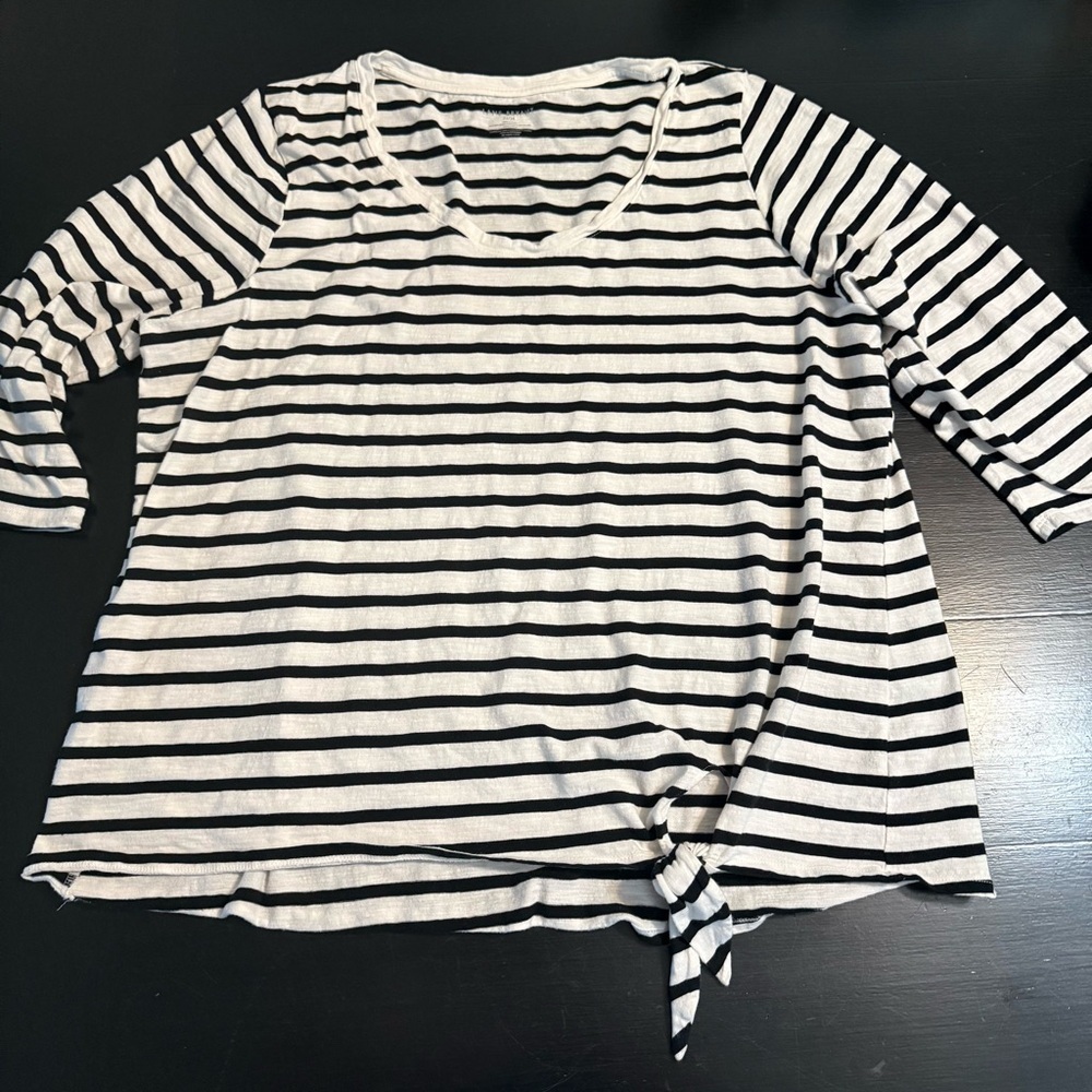 Lane Bryant Striped Black and White Women's tie front Top